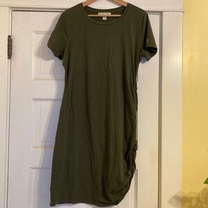 Michael Kors Tshirt Dress Womens XL Olive Green Minimalist Capsule Travel Ruched